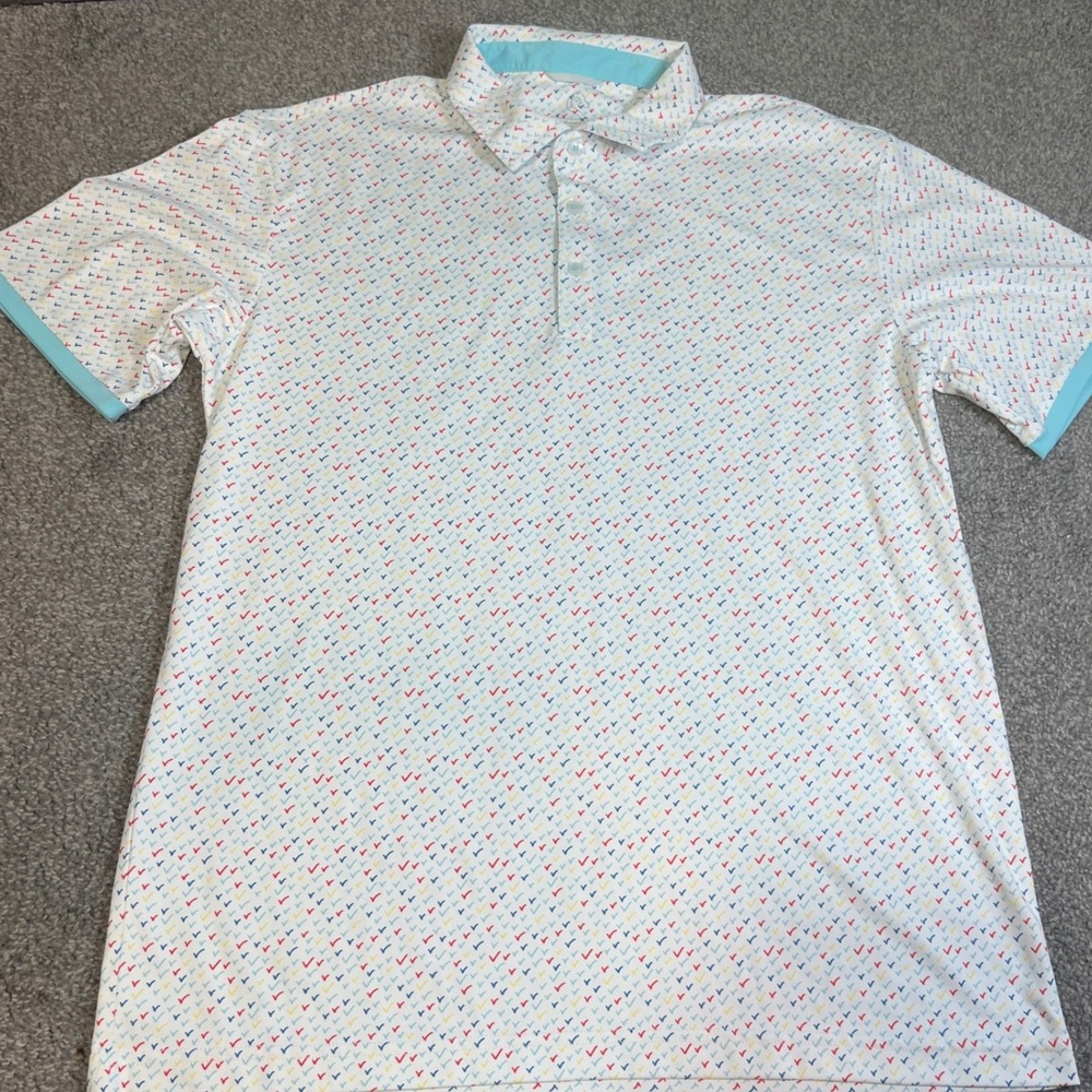 Swannies Golf Polo Shirt Mens Medium White Multicolor Geometric Performance